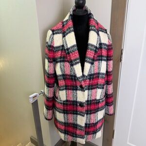 Talbots Wool Blend Double‎ Breasted Red White Plaid Jacket Coat Button Front 8